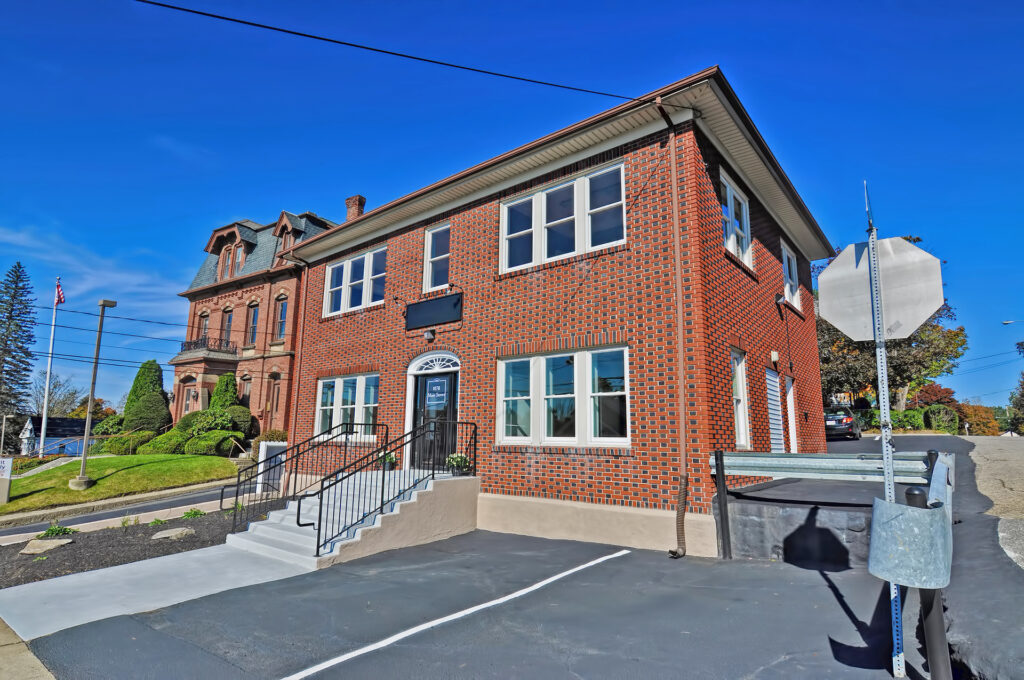 two-story brick commercial building